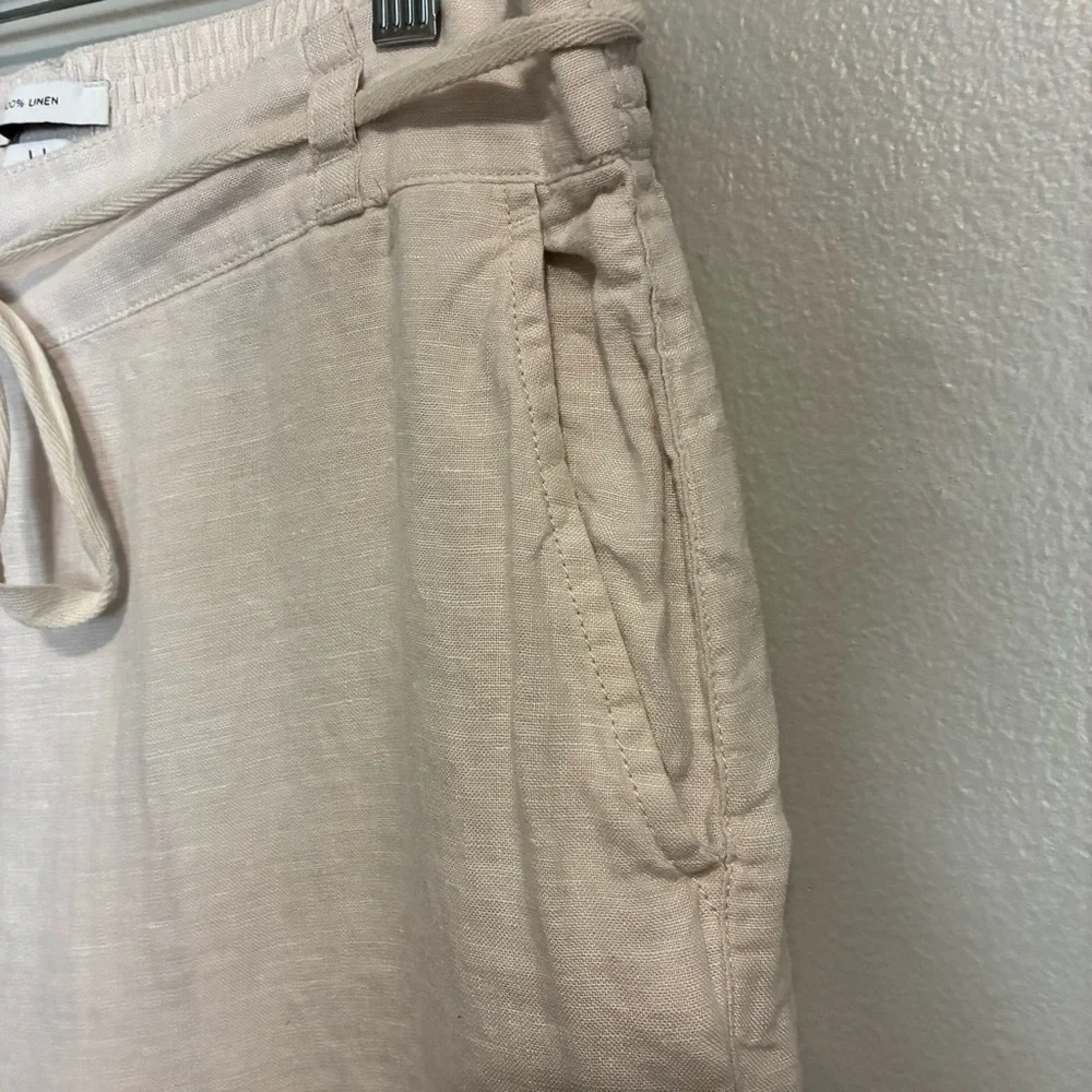 Halston Heritage Cream Linen Wide Leg Pants Drawstring Size L - Picture 2 of 7